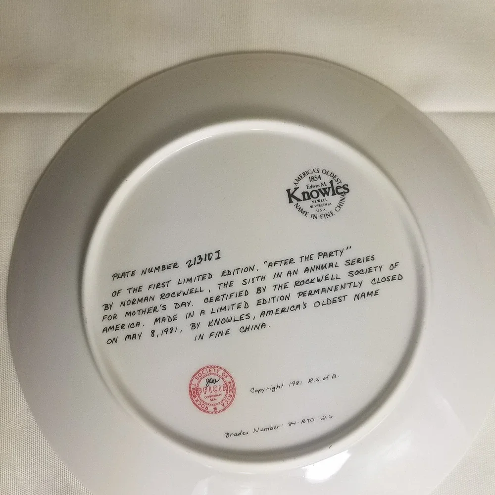 Knowles Norman Rockwell Mother's Day 1981 Plate After the Party Excellent 8.5